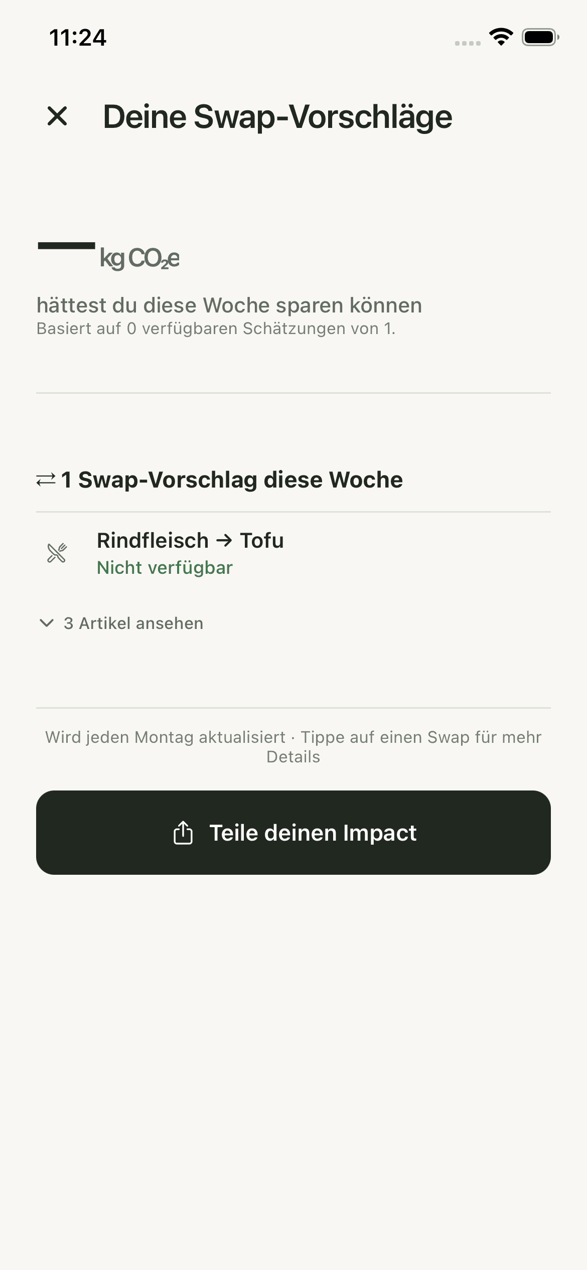 Wochenübersicht der vorgeschlagenen Alternativen