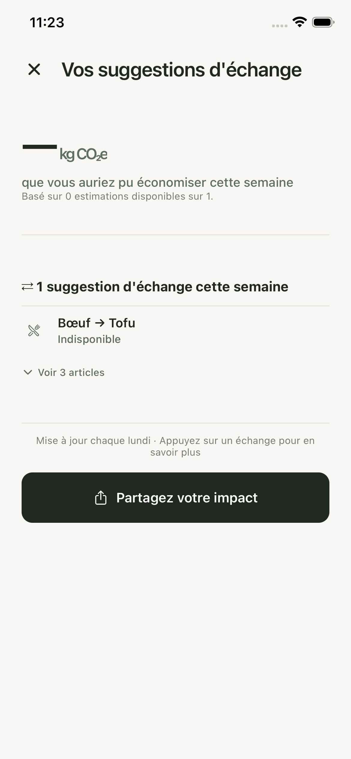 Récapitulatif hebdomadaire des alternatives proposées